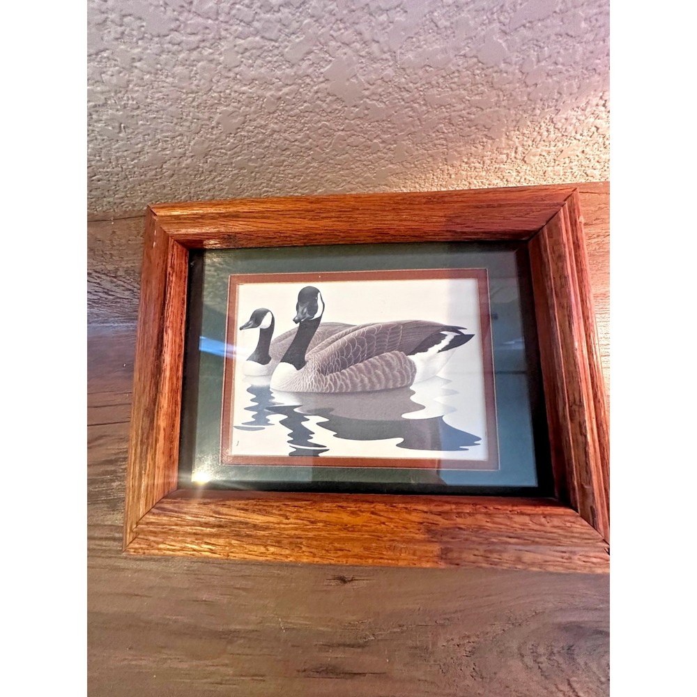 Vintage 1981 Duck Print by Richard Sloan; Matted In Wood Frame 8x10"
